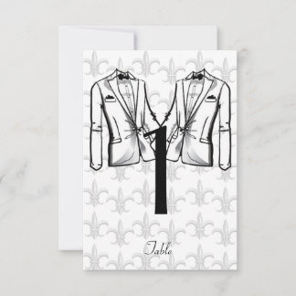 Two Tuxedo Groom Gay Wedding Table Number