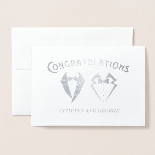 Two Tuxedo LGBTQ Engagement Congratulations Foil Card