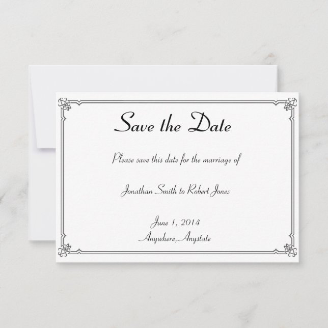 Two Tuxedos on White Gay Wedding Save the Date (Front)
