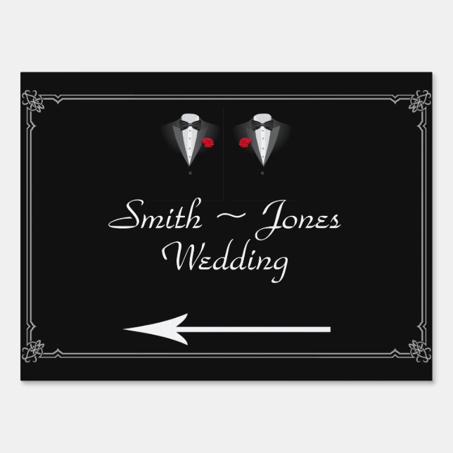 Two Tuxedos with Red Rose Wedding Direction Sign (Back)