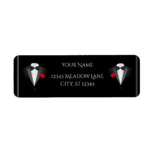 Two Tuxedos with Red Rose Wedding Return Address Label