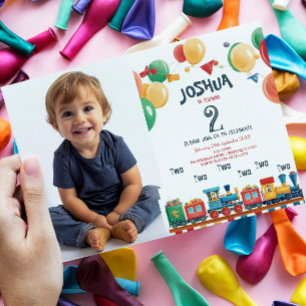 Two Two Toy Train second Kids Birthday Party Invitation