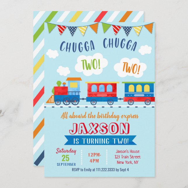 Two Two Train Birthday Invitations (Front/Back)