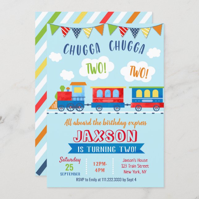Two Two Train Birthday Invitations (Front/Back)