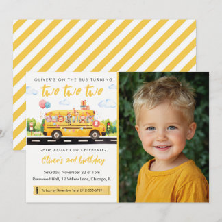 Two Two Two School Bus 2nd Birthday Invitation