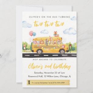 Two Two Two School Bus 2nd Birthday Invitation