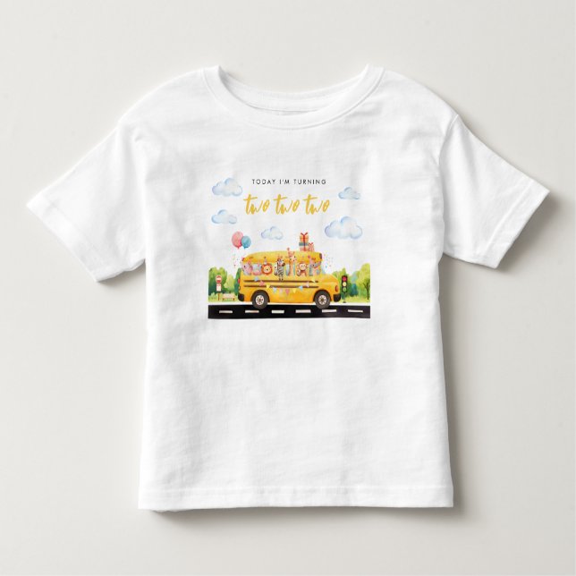 Two Two Two School Bus Birthday T-Shirt (Front)