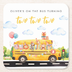 Two Two Two School Bus Square Paper Coaster