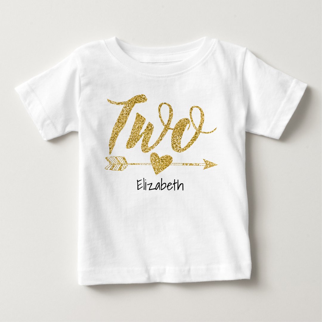TwoTwo Years Old GlitterPrint Personalized Baby TShirt Zazzle