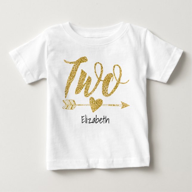 Two|Two Years Old Glitter-Print Personalized Baby T-Shirt (Front)