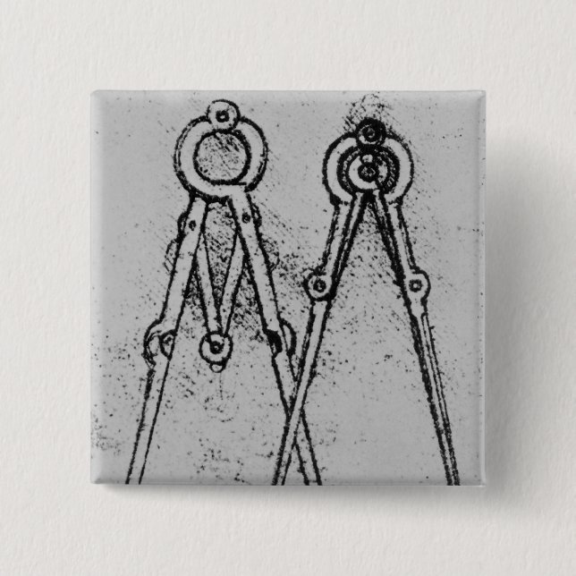 Two types of adjustable-opening compass pinback button (Front)