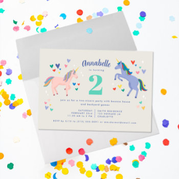 Two Unicorn Twonicorn Birthday Party Invitation by 2BirdStone at Zazzle