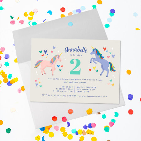 Two Unicorn Twonicorn Birthday Party Invitation