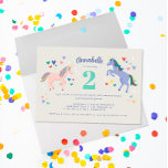 Two Unicorn Twonicorn Birthday Party Invitation<br><div class="desc">Celebrate the milestone that is turning two years old with this "Two-nicorn" birthday party invitation features a pair of illustrated unicorns, one blush pink and the other periwinkle blue, with pretty pastel rainbow mane and tail hair surrounded by a scatter of hearts and magic sparkles. The text of this child's...</div>