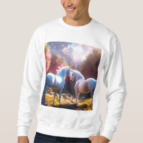 two Unicorn white and  sky nebula poe Sweatshirt