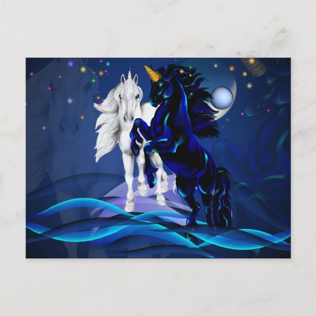 Two Unicorns and WavesPost Card (Front)