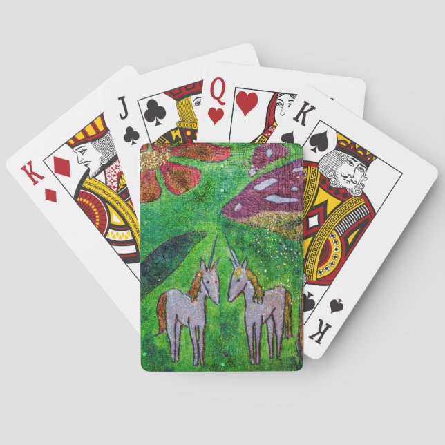 Two unicorns under a mushroom poker cards (Back)