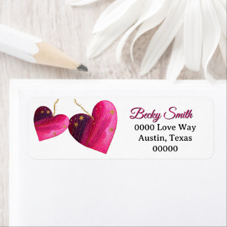 Two Valentines Day Hearts in Pink and Purple Label