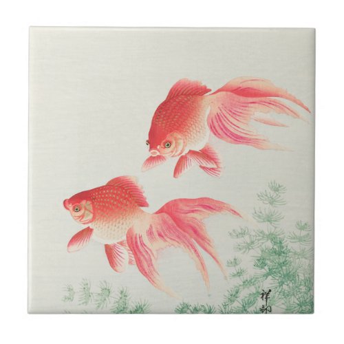 Two Veil Goldfish 1926 By Ohara Koson Ceramic Tile