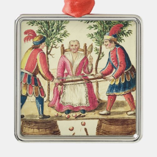 Two Venetian magicians sawing a woman in half Metal Ornament