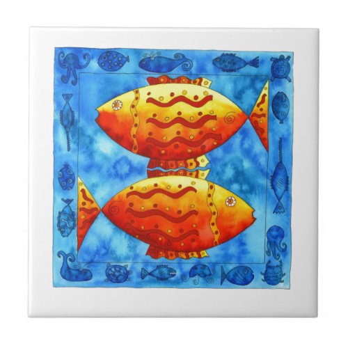 Two Vibrant Goldfish Ceramic Tile