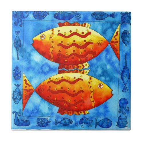 Two Vibrant Goldfish Ceramic Tile