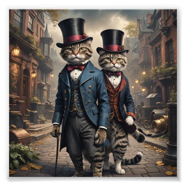 Two Victorian Cats Strolling Through the Streets Photo Print (Front)