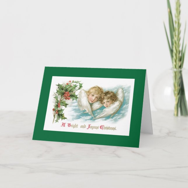 Two Victorian Children Christmas Angels Holiday Card (Front)