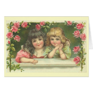 Two Victorian Girls in a Rose Garden Cards