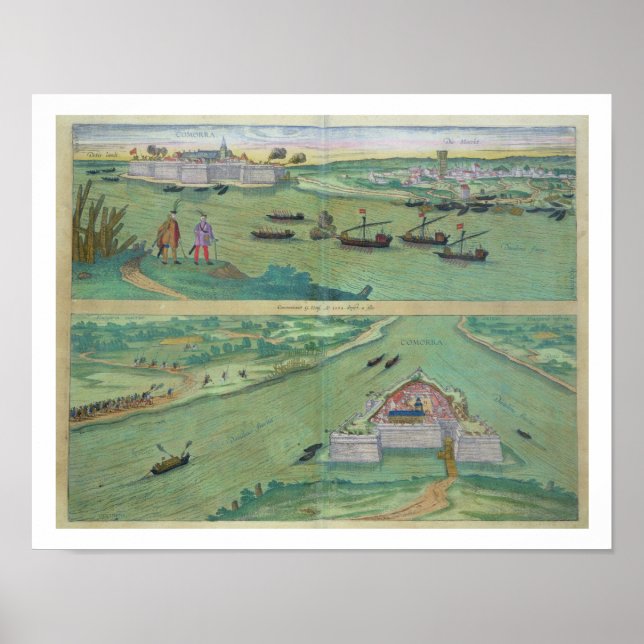 Two Views of Comorra, from 'Civitates Orbis Terrar Poster (Front)