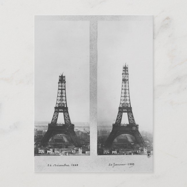 Two views of the construction of the Eiffel Postcard (Front)