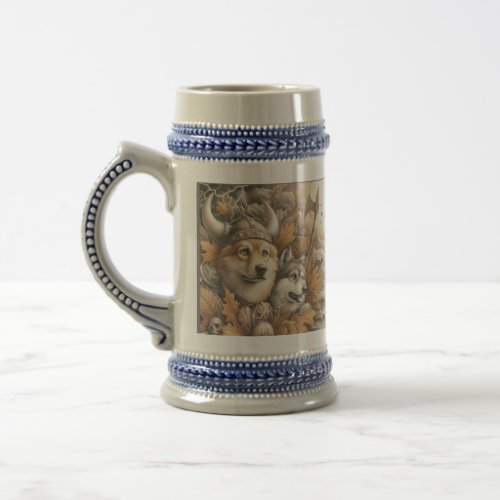 Two Viking dogs on guard on an autumn day Beer Stein
