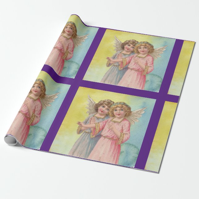 Two Vintage Angels Wrapping Paper (Unrolled)