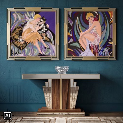Two Vintage Art Deco Women by S. Chompre Wall Art Sets