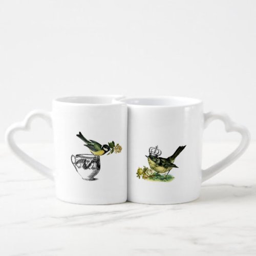 Two Vintage Birds Valentines Day Coffee Mug Set