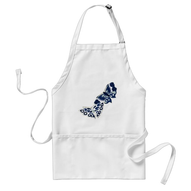 Two Vintage Blue Butterflies Adult Apron (Front)