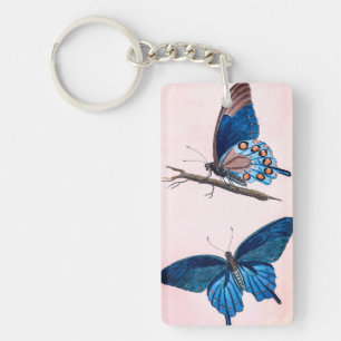 Two Vintage Blue Butterflies Keychain