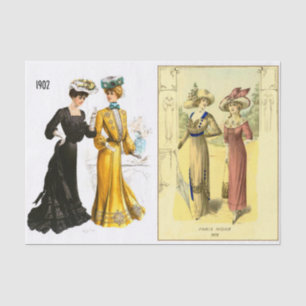 Two Vintage Edwardian Fashion Plate Decoupage Tissue Paper