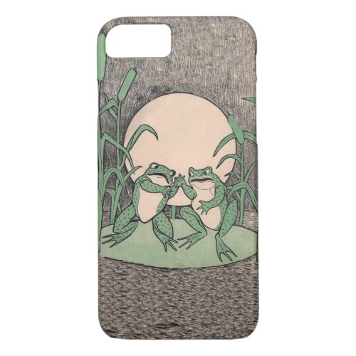 Two Vintage Funny Love Green Frogs Moon iPhone 87 Case
