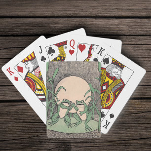 Two Vintage Funny Love Green Frogs Moon Poker Cards
