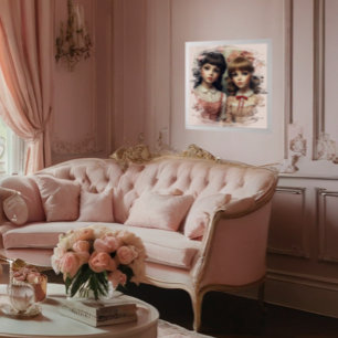 Two Vintage Girls Doll Core Antique Poster