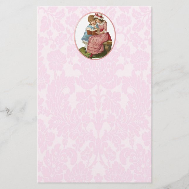 Two Vintage Girls reading a book Stationery (Front)