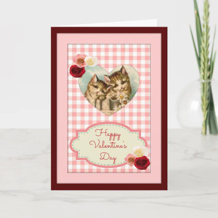 Two Vintage Orange Cats Valentine's Day Card | Zazzle