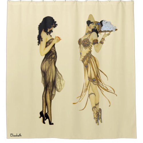 Two Vintage Retro Ladies Art Nouveau Style Shower Curtain