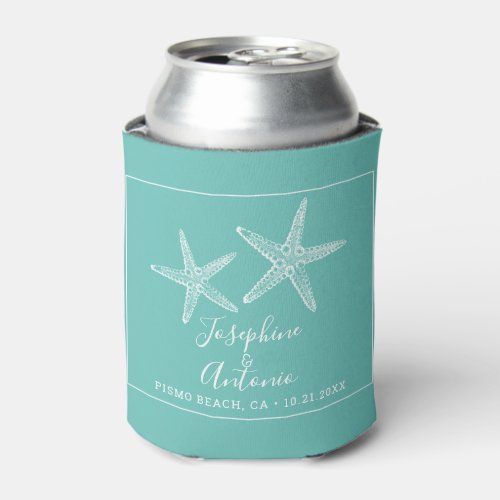 Two Vintage Starfish Turquoise Wedding Can Cooler
