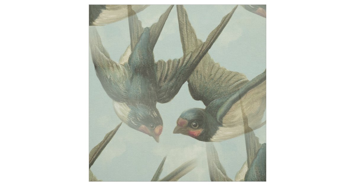 Two Vintage Swallows fabric Zazzle