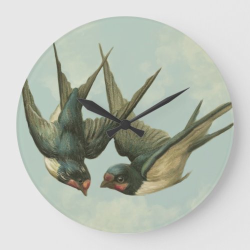 Two Vintage Swallows Large Clock