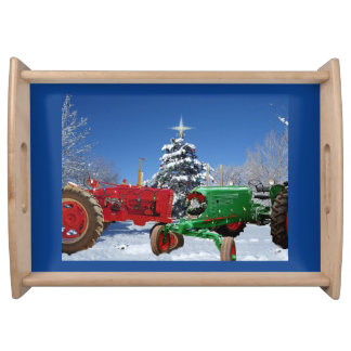 two Vintage Tractors Holiday Serving Tray