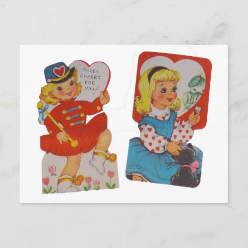 Two vintage valentines in one holiday postcard