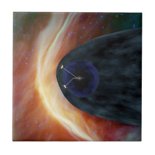 Two Voyager Spacecraft Exploring Turbulent Space. Ceramic Tile